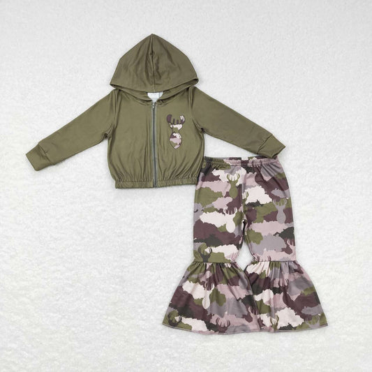 GLP0841 Christmas deer camo long sleeve girl gray zip up hoodie outfit RTS 20231018