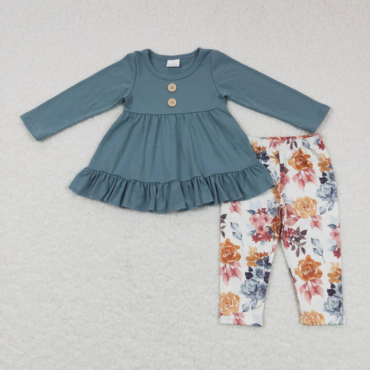 GLP0852 western green flower long sleeve  pants girl outfit 20231018 rts