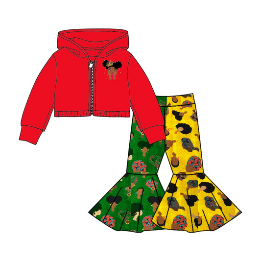 GLP0857组合 black girl history long sleeve girl yellow zip up hoodie outfit preorder 20230916