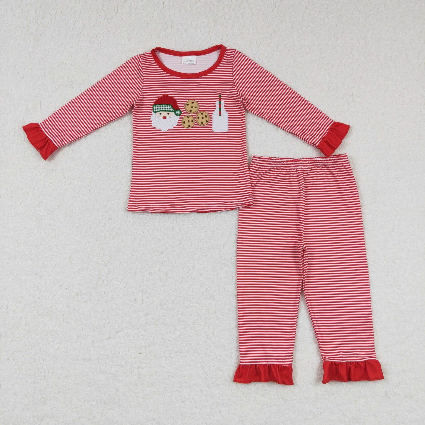 GLP0873 RTS  Christmas Santa stripe embroidery long sleeve kids girl pajamas outfit 202231024