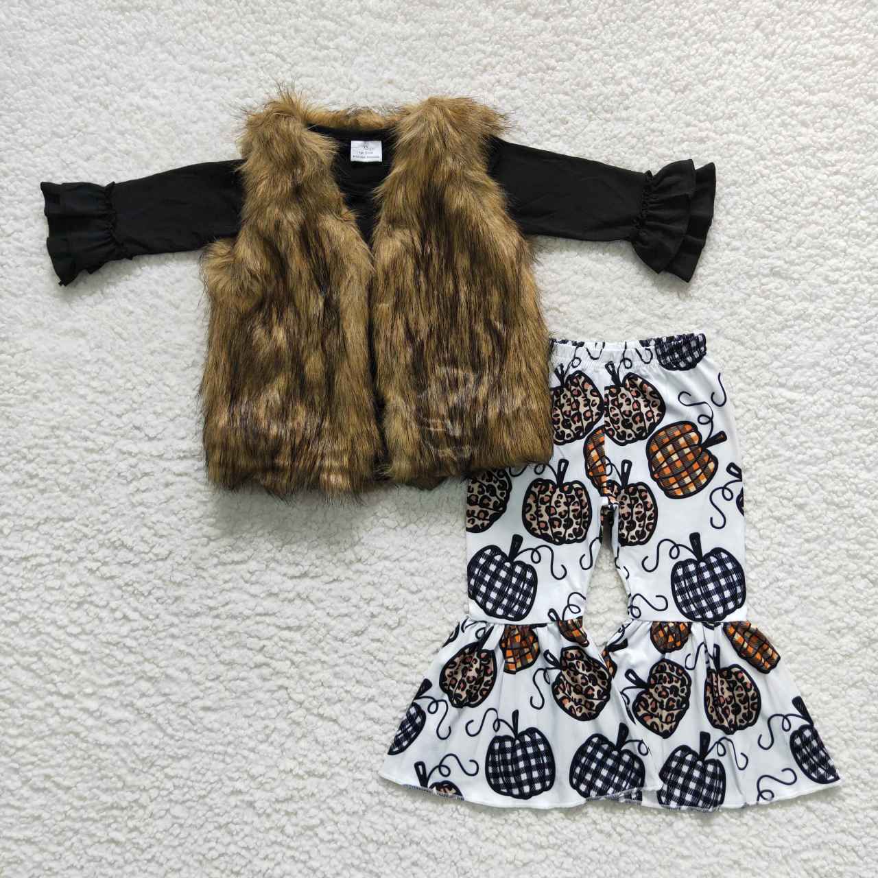 RTS GLP0878  long sleeve flower cow 3pcs vest fur girl outfit 20230920 RTS