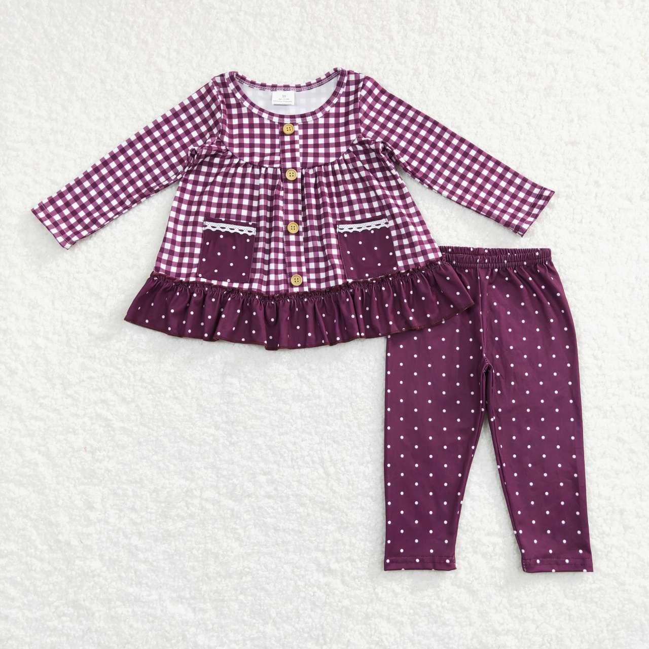 GLP0886 purple plaid long sleeve girl outfit  RTS 202407 Sibling