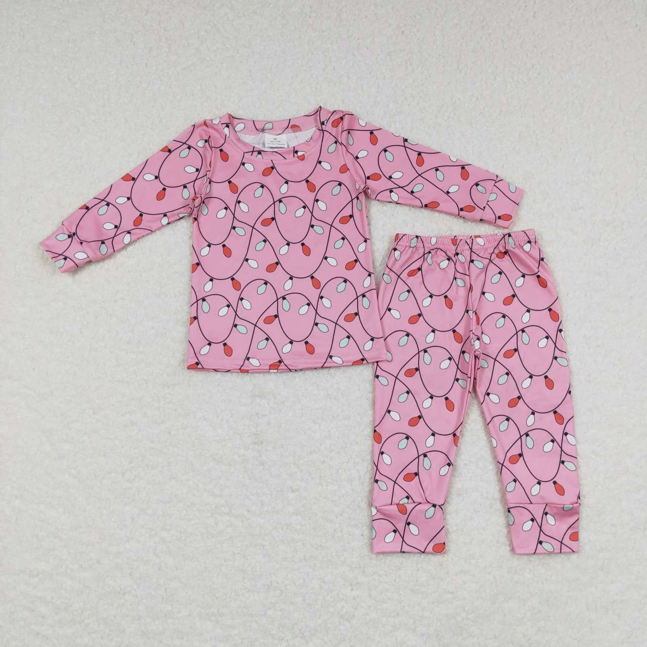 GLP0888 RTS christmas lights pink long sleevegirl pajamas outfit 20231025