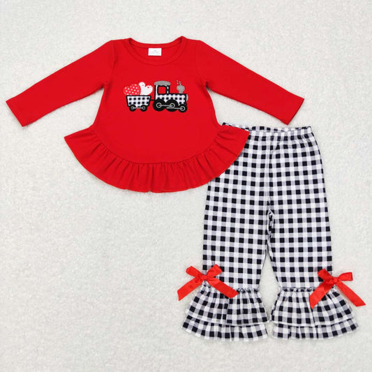 GLP0908 long sleeve Embroidery  RTS love heart tractor plaid swallow gird pants GIRL outfit 20231007