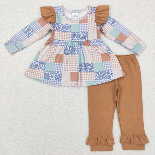 GLP0910 RTS Plaid patch long sleeves legging pants fall girl outfit 20231121