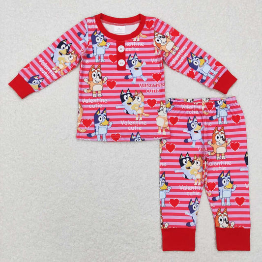 GLP0912 RTS bluey dog Valentines love long sleeve girl pajamas outfit 20231130 RTS