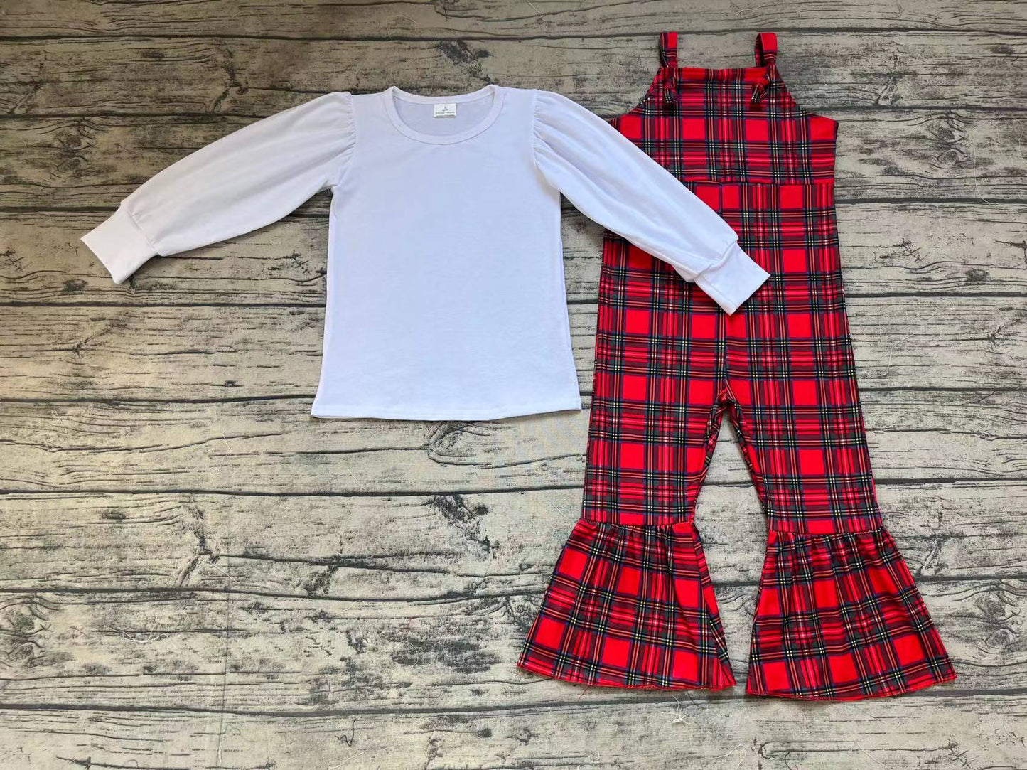 GLP0926组合 barbie RTS red plaid long sleeve overall girl outfit 20231104 RTS