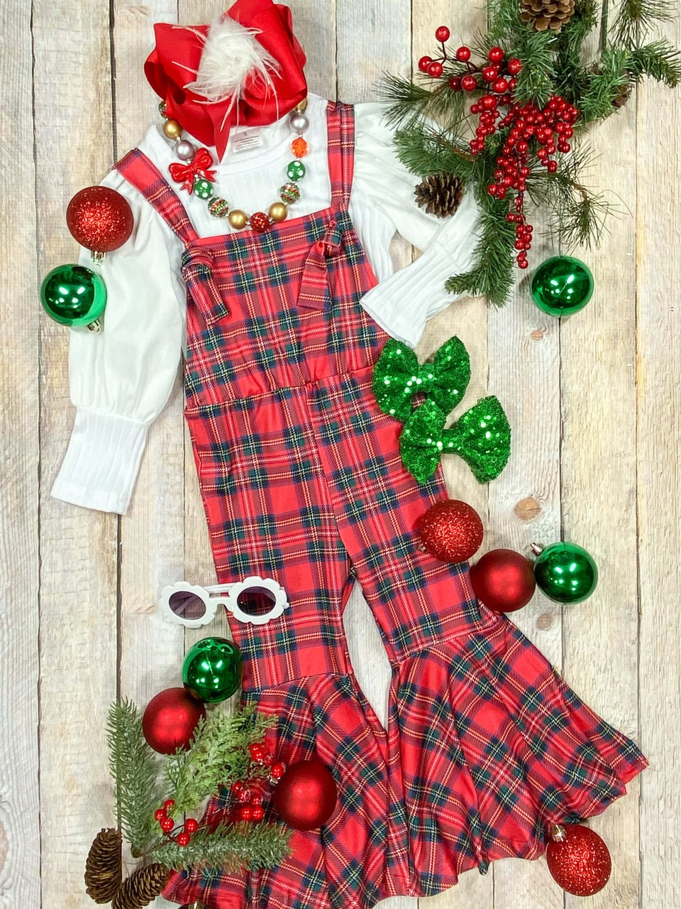 GLP0926组合 barbie RTS red plaid long sleeve overall girl outfit 20231104 RTS