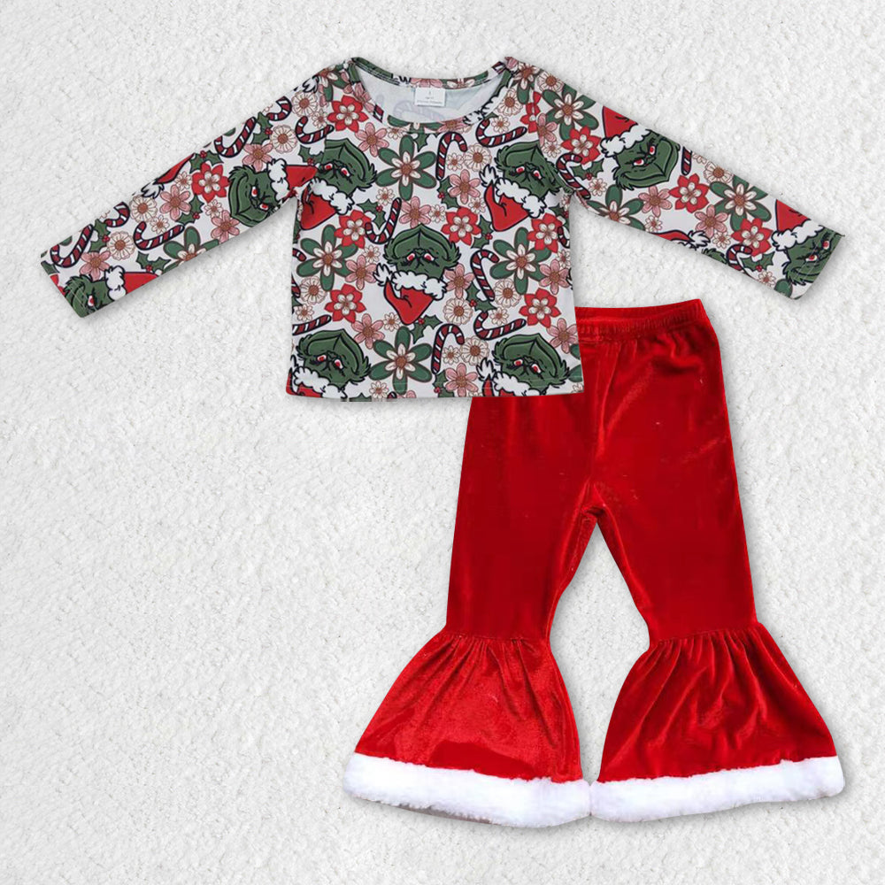 GLP0931 组合 long sleeve Christmas grinch stripe pink velvet girl outfit 20231004