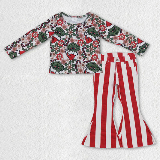 GLP0935 组合 long sleeve Christmas grinch stripe pink denim jeans girl outfit 20231004