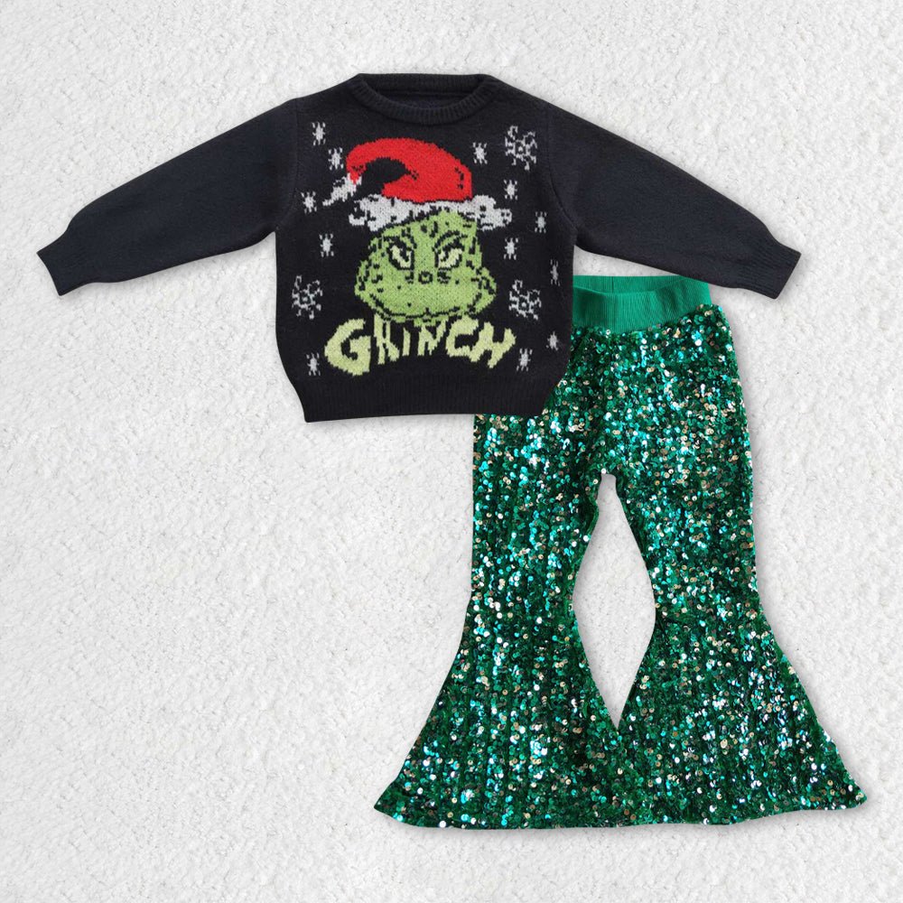 GLP0944组合 RTS long sleeve grinch sweater sequin girl outfit 20231004