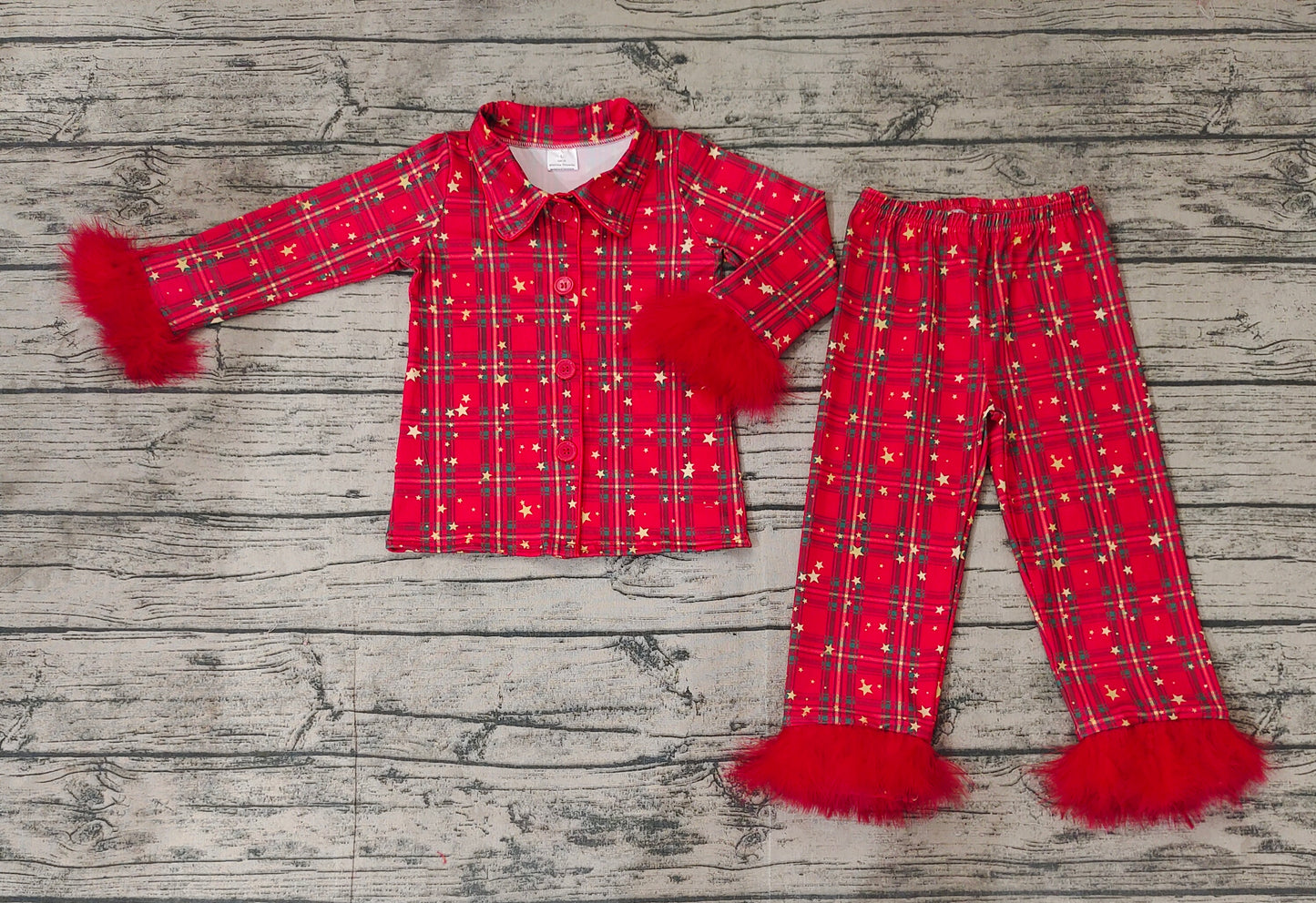 GLP0956 Christmas fluffy sleeves red long girl pajamas outfit preorder 202409