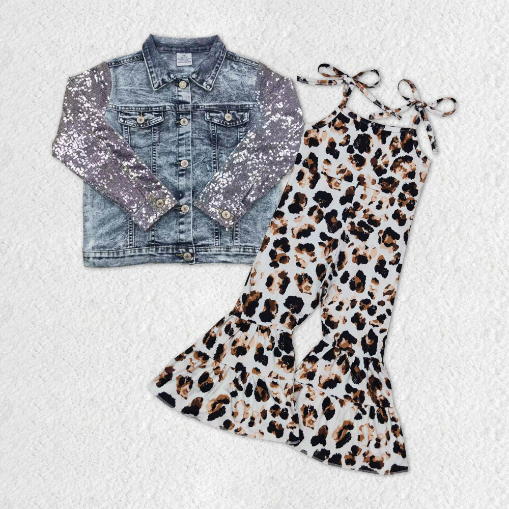 GLP0965 RTS long sleeve sequin jeans denim jacket cost blue overall leopard girl outfit 20231012