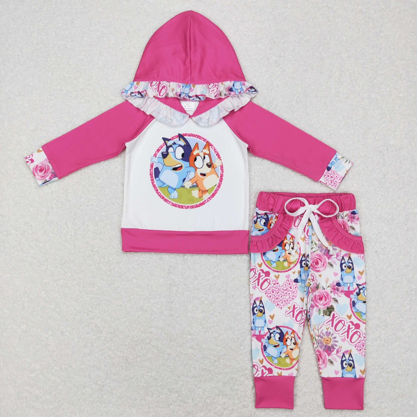 GLP0985 RTS bluey dog cartoon long sleeve hoodie pink girl outfit