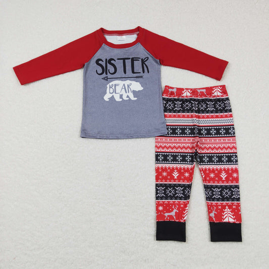 GLP0987 RTS Christmas tree bear sister long sleeve leopard bell bottom pants girl outfit 20231024