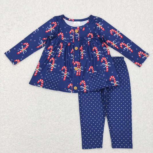 GLP0992 RTS Christmas cane candy outfit  long sleeve girl outfit 202407 RTS sibling