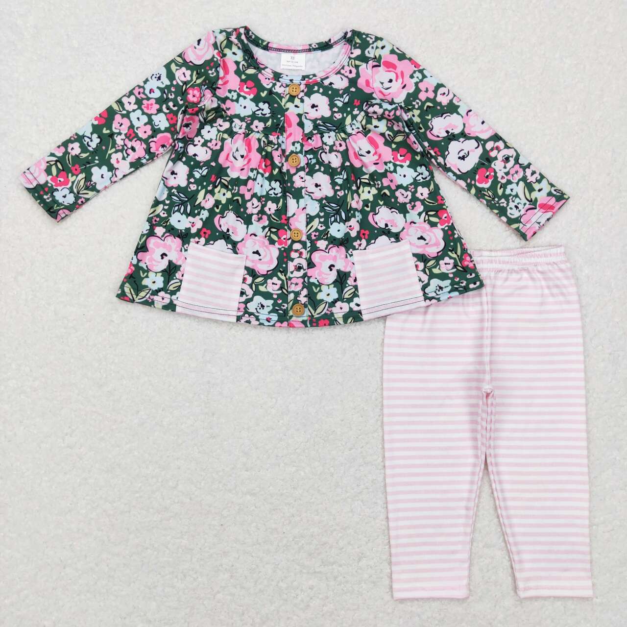 dress flower solid pants GLP0994 love flowers long sleeve girl outfit  RTS 202407 sibling