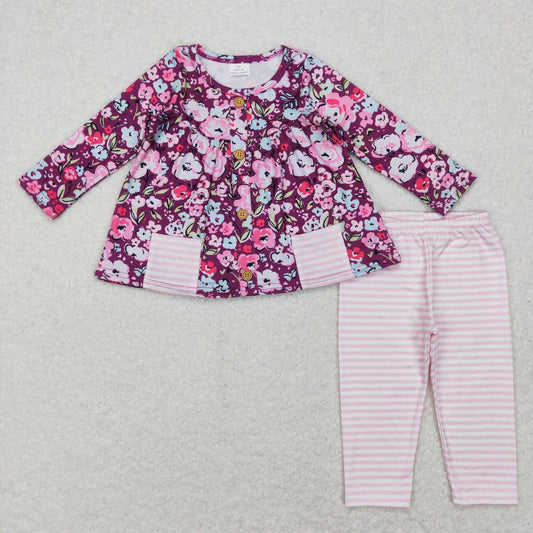 dress flower solid pants GLP0995 love purple flowers long sleeve girl outfit  RTS 202407 Sibling