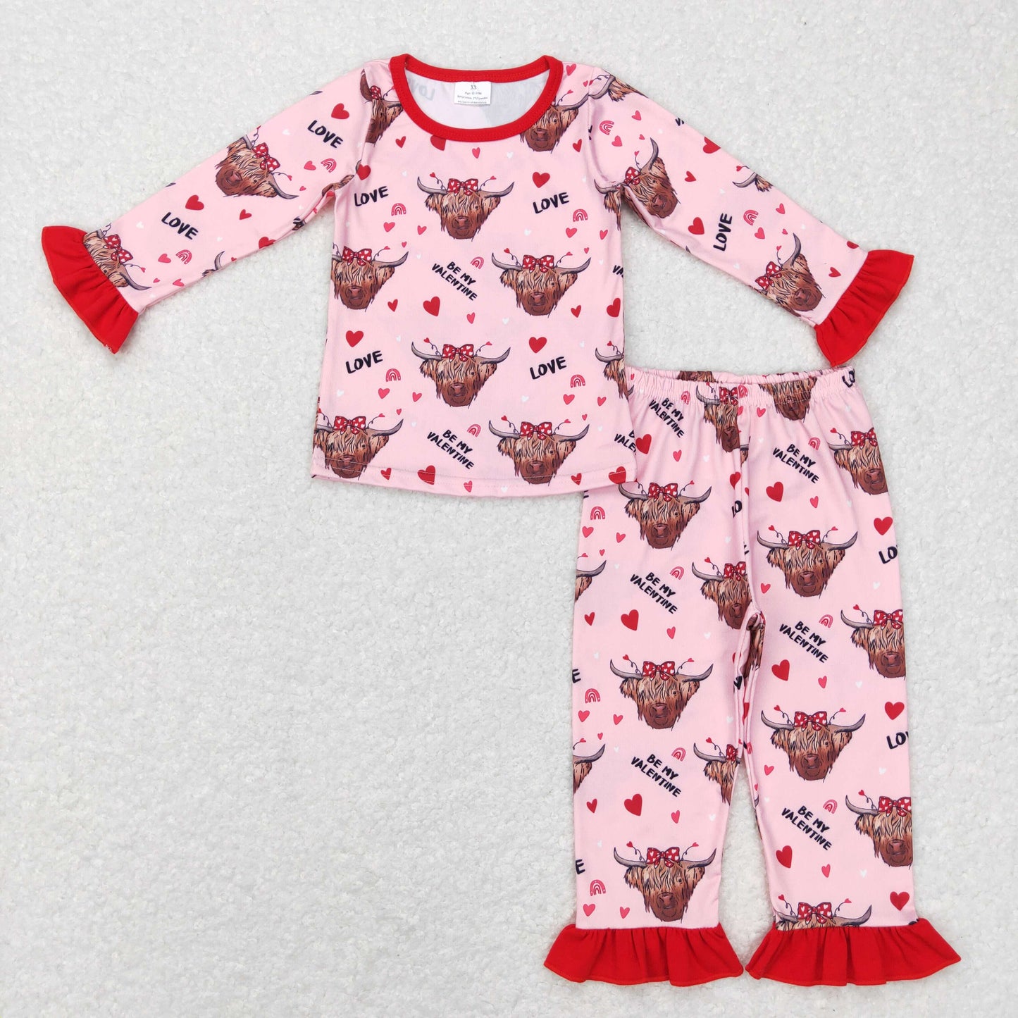 GLP0998 RTS love cow be my valentines long sleeve pants pink girl outfit pajamas 20231121