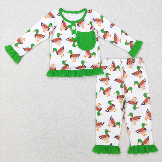 GLP1016 RTS duck green long sleeve duck kids girl pajamas outfit 202231121