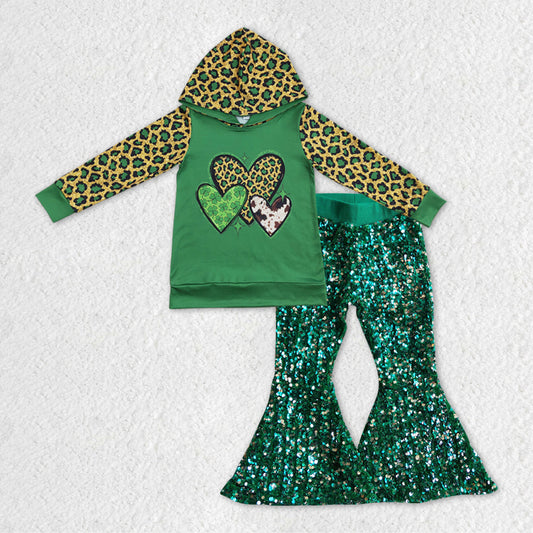 GLP1023 RTS lucky green ST. patrick long sleeve red sequin girl outfit 20231101 RTS