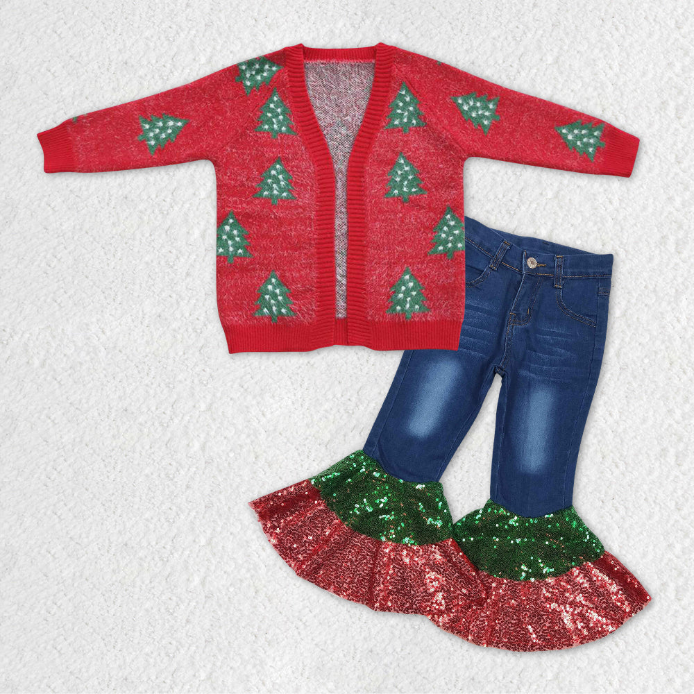 GLP1028组合 cardigan Christmas santa sweater sequin jeans girl outfit 20231106 RTS