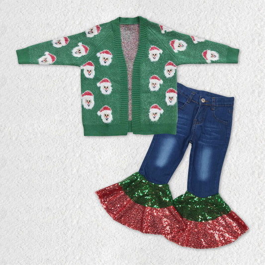 GLP1028组合 cardigan Christmas santa sweater sequin jeans girl outfit 20231106 RTS