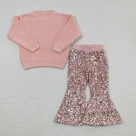 GLP1068 RTS long sleeve  pink sweater sequin girl outfit 20231111