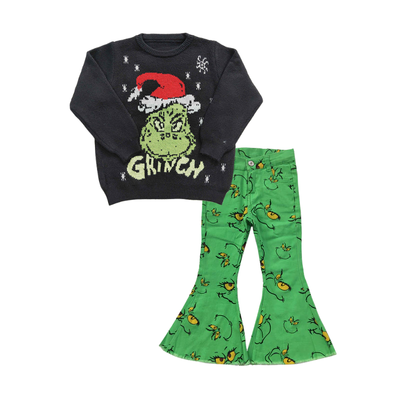 GLP1070 RTS long sleeve grinch sweater jeans girl outfit 20231111