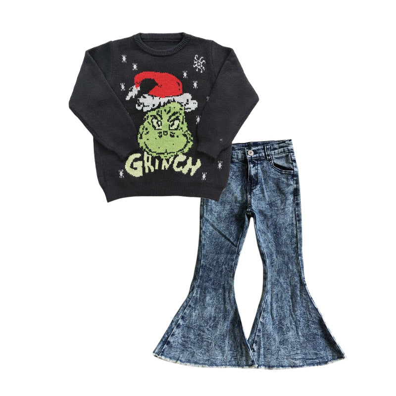 GLP1070 RTS long sleeve grinch sweater jeans girl outfit 20231111