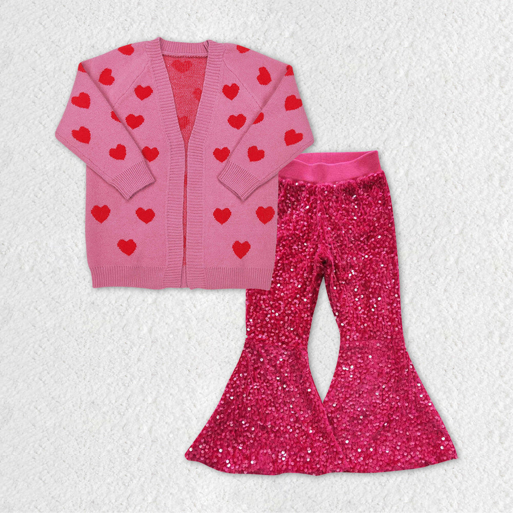 GLP1087 cardigan Valentines love hot pink cardigan sweater sequin girl outfit 20231121 RTS