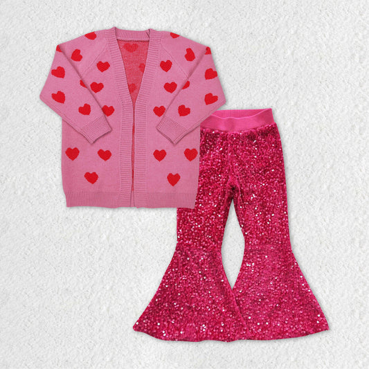 GLP1087 cardigan Valentines love hot pink cardigan sweater sequin girl outfit 20231121 RTS