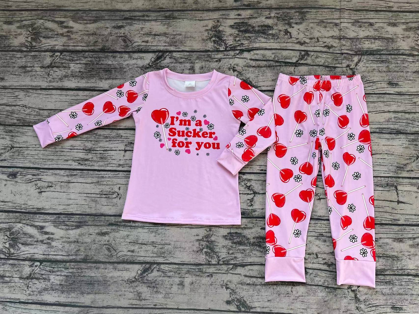 GLP1089 RTS sucker Love more short sleeve girl pink pajamas outfit 202231204