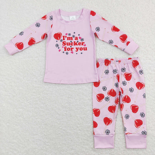 GLP1089 RTS sucker Love more short sleeve girl pink pajamas outfit 202231204