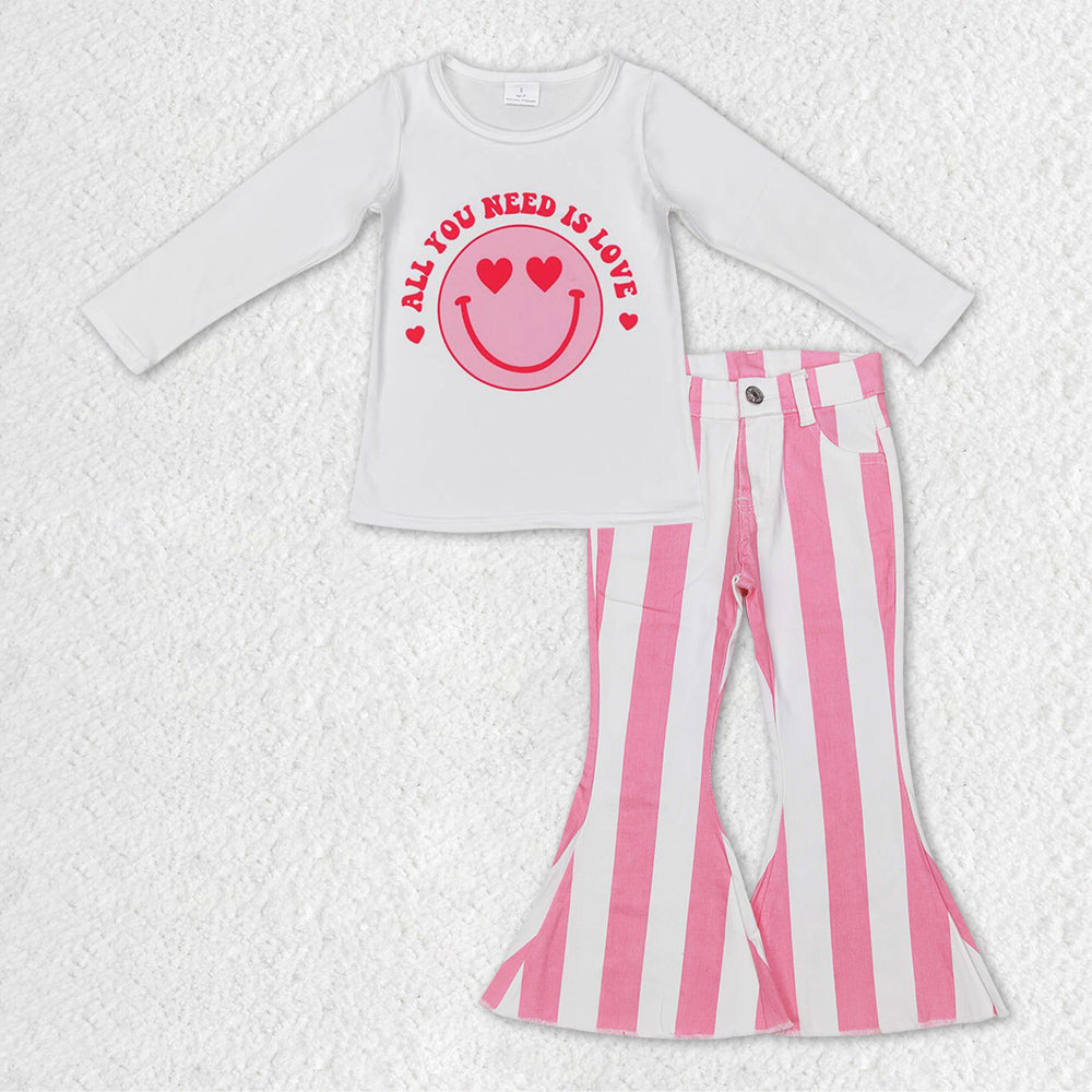 GLP1092 RTS you need love valentine long sleeve denim  pink stripe jeans girl outfit  RTS 20231121