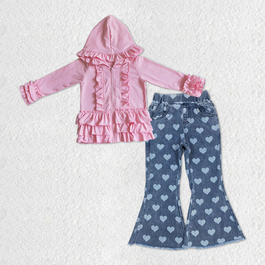 GLP1145 hoodie cotton zip pink love denim jeans girl outfit 202312 RTS