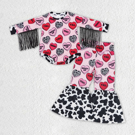 GLP1152 RTS love Valentine girl romper tassel outfit 202401