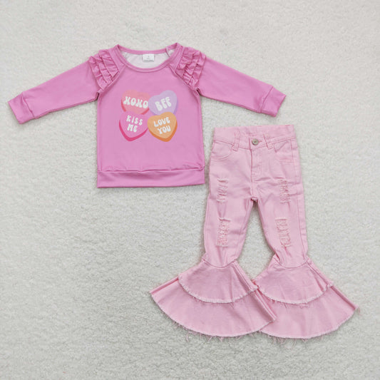 GLP1165组合 long sleeve pink valentine denim girl jeans outfit RTS 202402