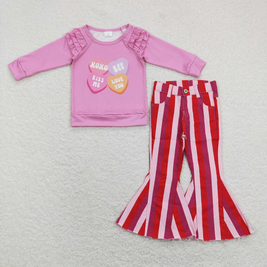 GLP1168 love valentine sweater stripe denim jeans girl outfit RTS