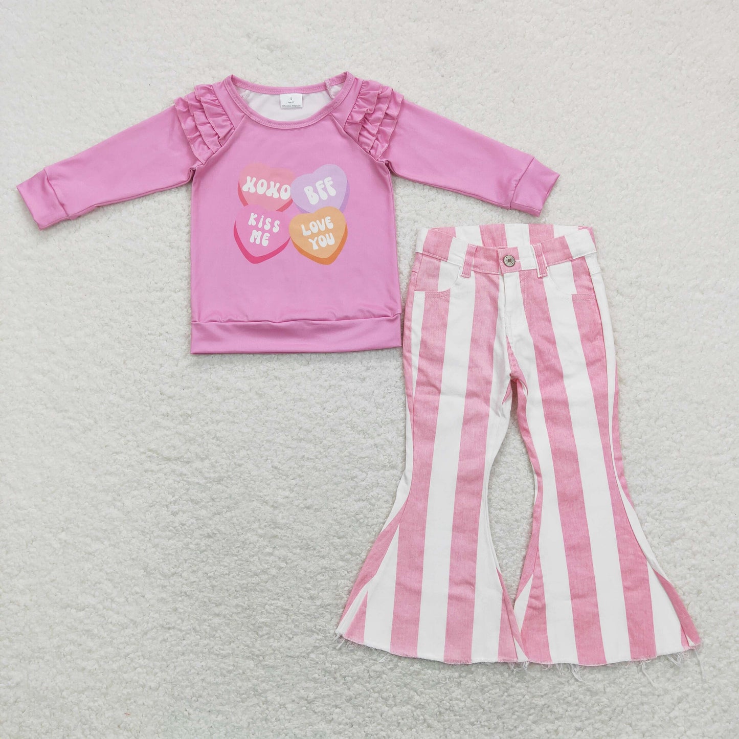 GLP1169 love valentine sweater stripe denim jeans girl outfit RTS