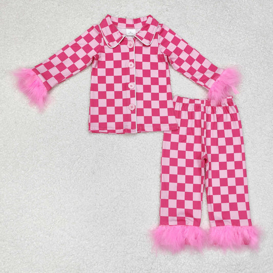 GLP1256 fluffy fur plush checkerboard pink girl outfit 202410 RTS