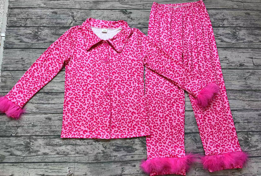 GLP1261 preorder adult woman mama & kids leopard pajamas plush sleeves outfit 202407