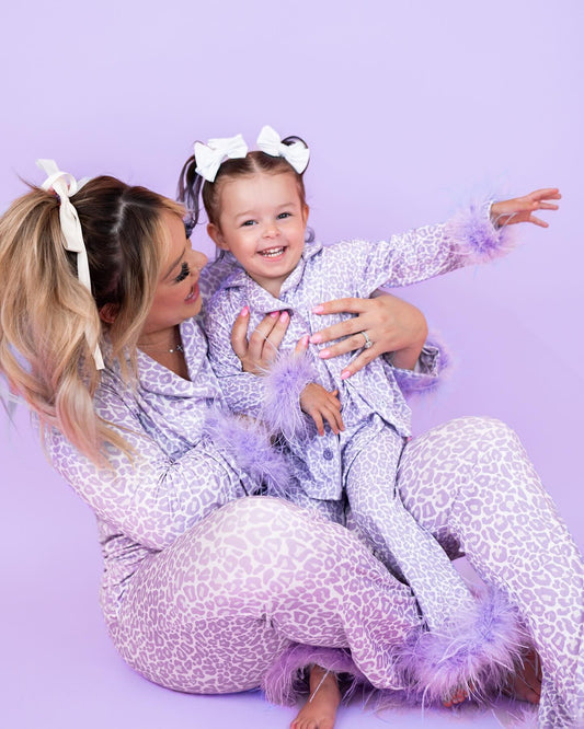 GLP1263 preorder adult woman mama & kids leopard pajamas plush sleeves outfit 202405