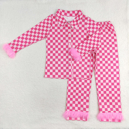 GLP1265 adult checkerboard woman mama & kids pajamas plush sleeves outfit 202407