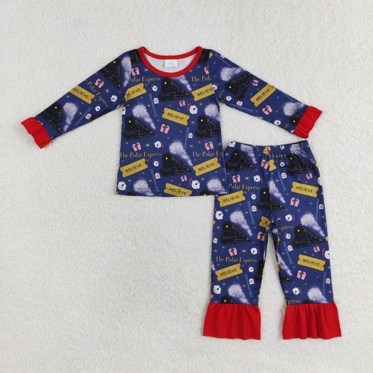 GLP1314 Christmas believe train girl pajamas outfit RTS 202407 sibling