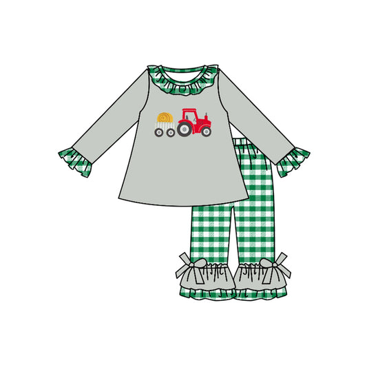 GLP1346 Christmas tractor pajamas girl outfit preorder 202406