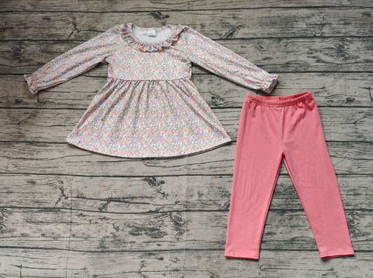 GLP1388 flower ruffle sibling long sleeve children girl outfit pajamas preorder 202409