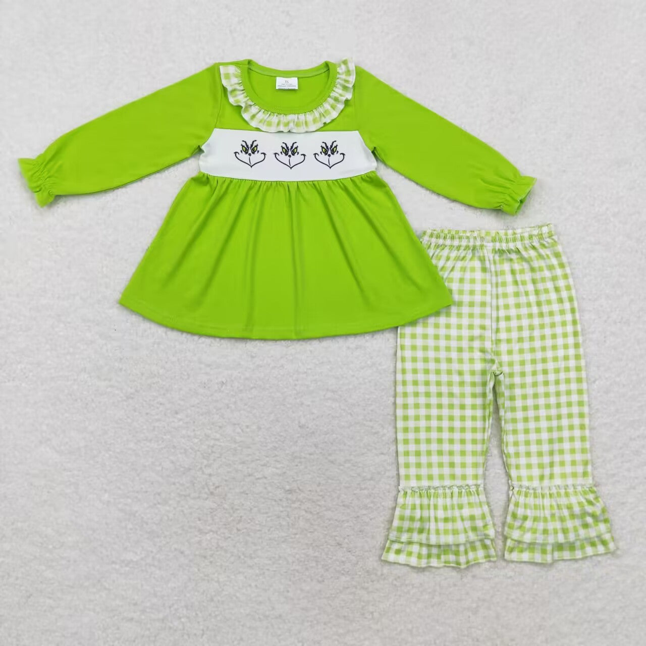 Christmas grinch green checkerboard sibling GLP1399 girl outfit  202408 RTS