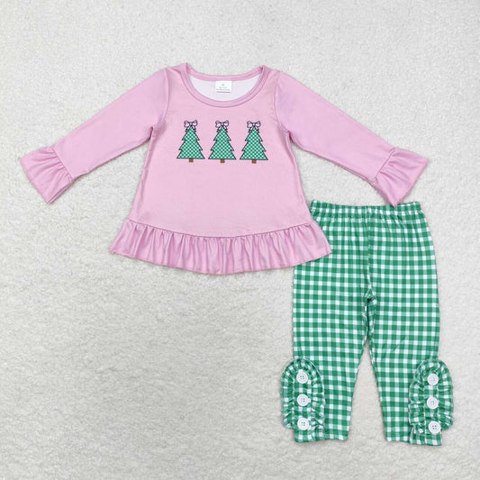 Christmas tree  plaid GLP1505 long sleeve  girl outfit pajamas 202408 RTS