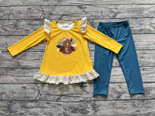 embroidery Thanksgiving turkey sibling  GLP1542 preorder girl outfit 202408